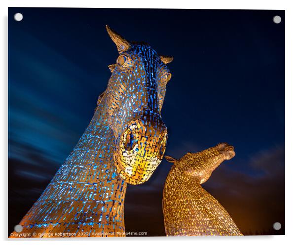 The Kelpies at night Acrylic by George Robertson