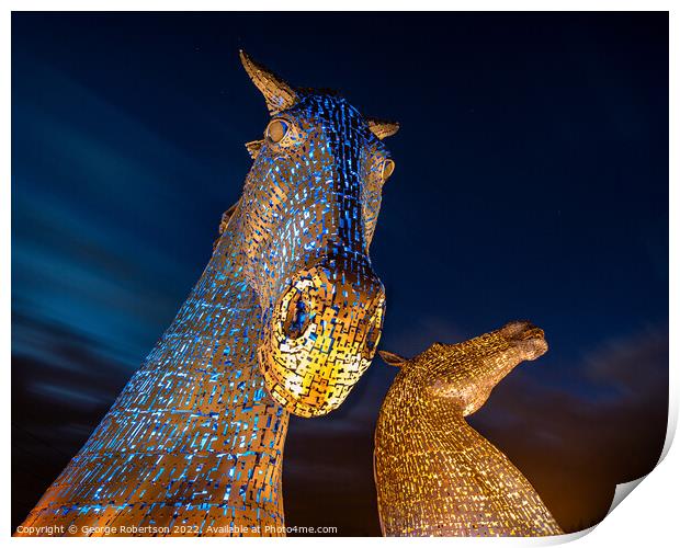 The Kelpies at night Print by George Robertson