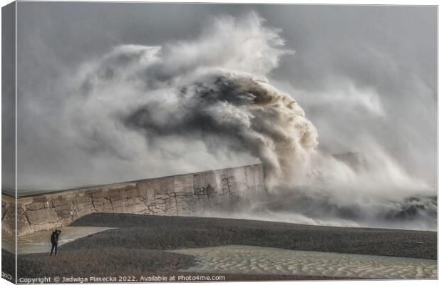 Stormy sea at Newhaven port I Canvas Print by Jadwiga Piasecka