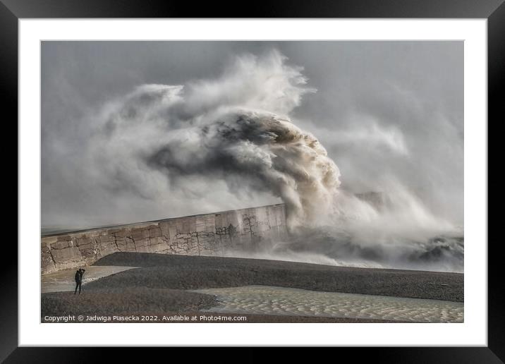 Stormy sea at Newhaven port I Framed Mounted Print by Jadwiga Piasecka