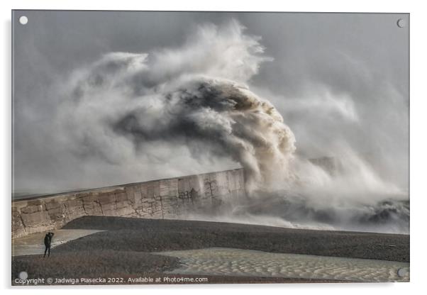 Stormy sea at Newhaven port I Acrylic by Jadwiga Piasecka