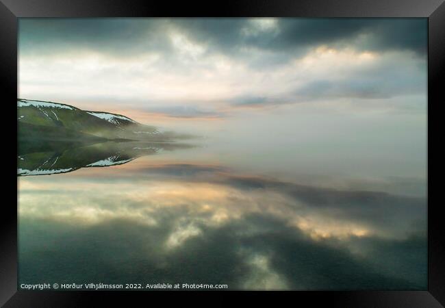 A Foggy Sunset. Framed Print by Hörður Vilhjálmsson