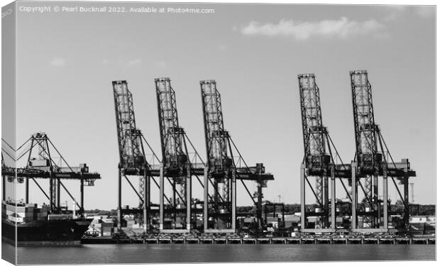 Port of Felixstowe Cranes Black and Whte Canvas Print by Pearl Bucknall