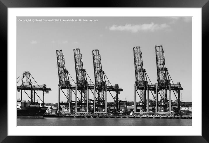 Port of Felixstowe Cranes Black and Whte Framed Mounted Print by Pearl Bucknall