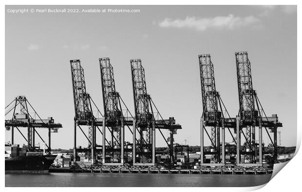 Port of Felixstowe Cranes Black and Whte Print by Pearl Bucknall