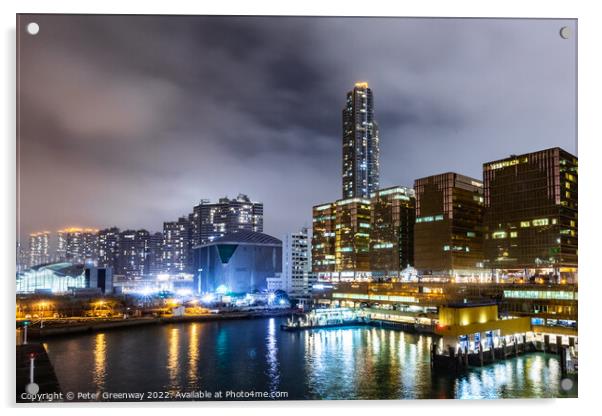 Hong Kong Skyline at Kowloon Harbour at Night Acrylic by Peter Greenway