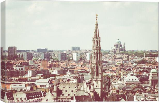 The Rooftops & Skyline Of The City Of Brussels, Be Canvas Print by Peter Greenway
