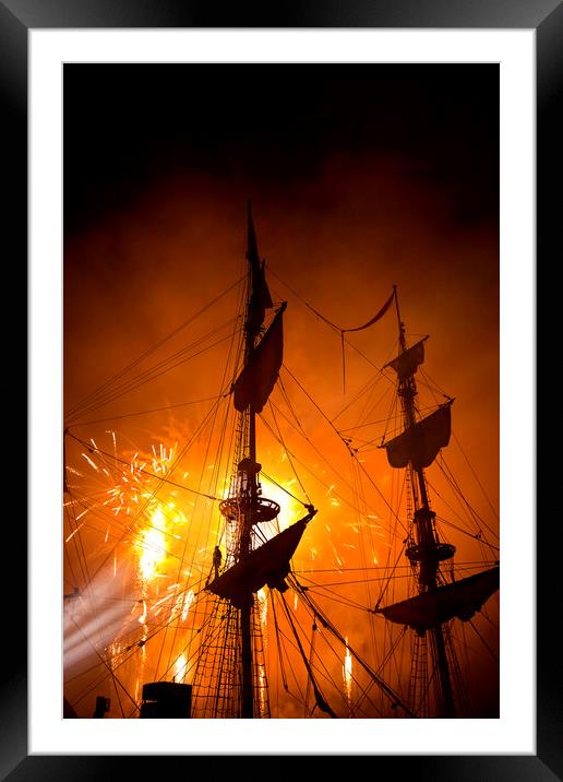 Fireworks and Tall Ships Framed Mounted Print by Jim Jones