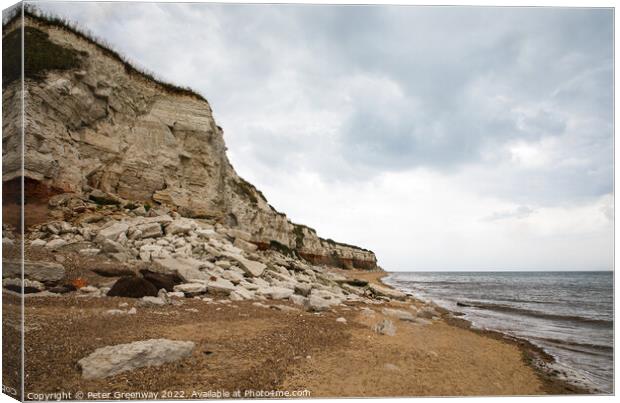 Stormy Rainclouds Over Old Hunstanton Cliffs In No Canvas Print by Peter Greenway