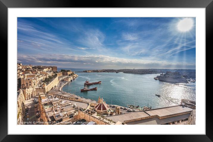 Valletta harbor on Malta Framed Mounted Print by Frank Bach