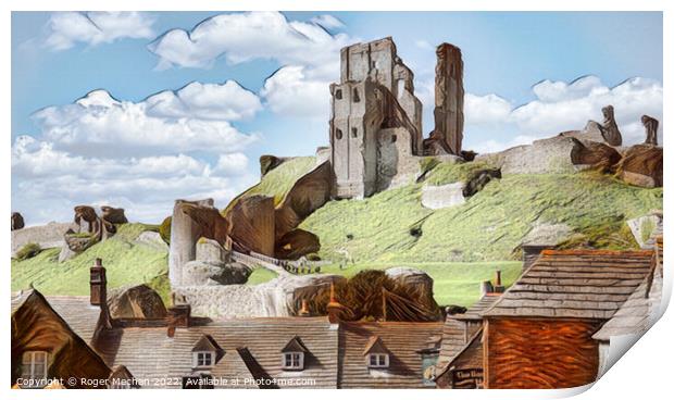 Ancient Ruins overlooking a Village Print by Roger Mechan