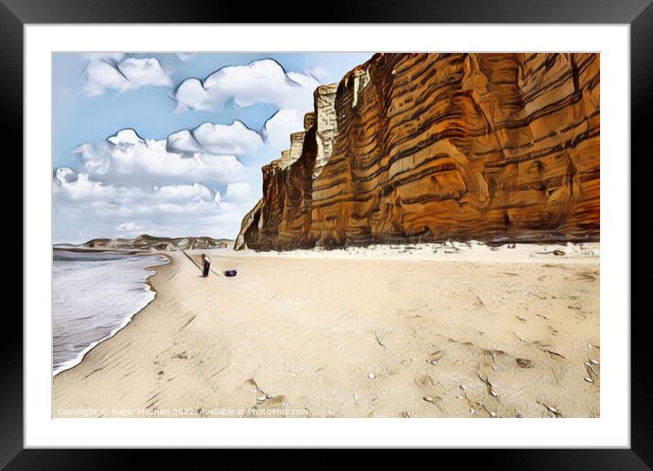 Solitary Fisherman in the Jurassic Coast Framed Mounted Print by Roger Mechan