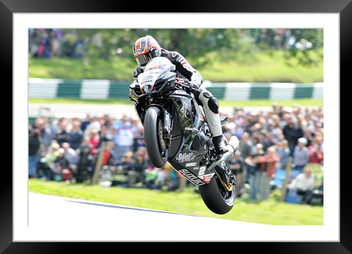 Josh Brookes - Take Off at Cadwell park 2011 Framed Mounted Print by SEAN RAMSELL