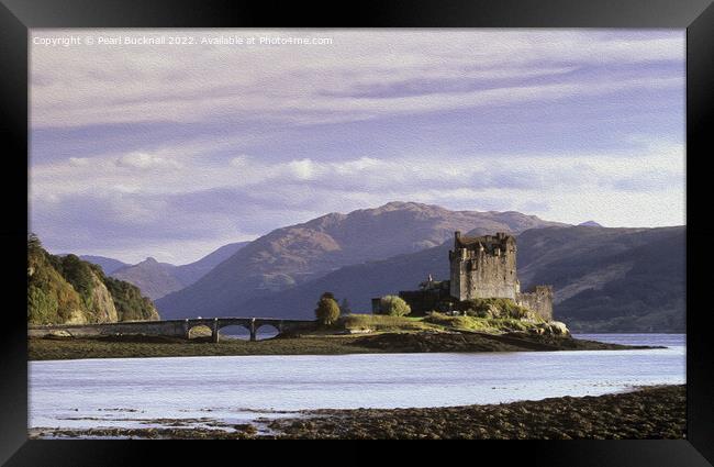 Eilean Donan Castle Scotland Oil Painting Framed Print by Pearl Bucknall