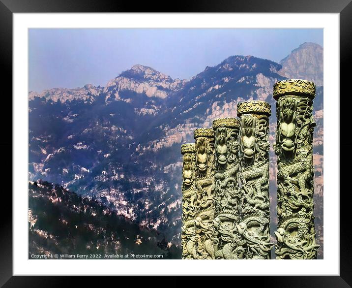 Dragon Statues Mount Tai Taian Shandong Province China Framed Mounted Print by William Perry