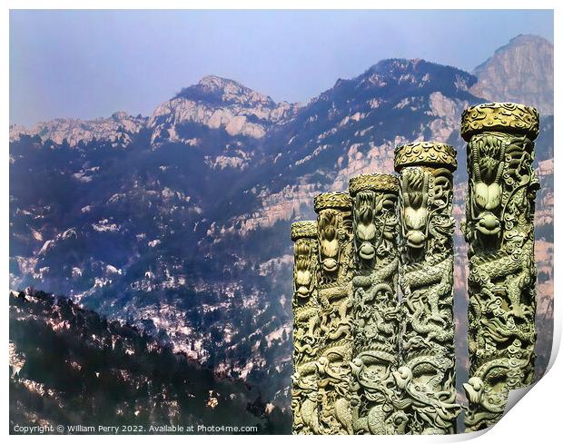 Dragon Statues Mount Tai Taian Shandong Province China Print by William Perry