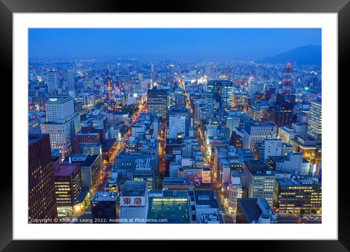 Aerial view of Sapporo city downtown Framed Mounted Print by Chon Kit Leong