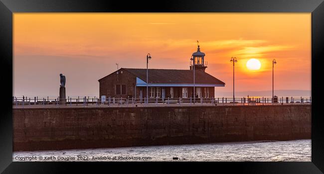 Morecambe Bay Sunset over the Stone Jetty Framed Print by Keith Douglas