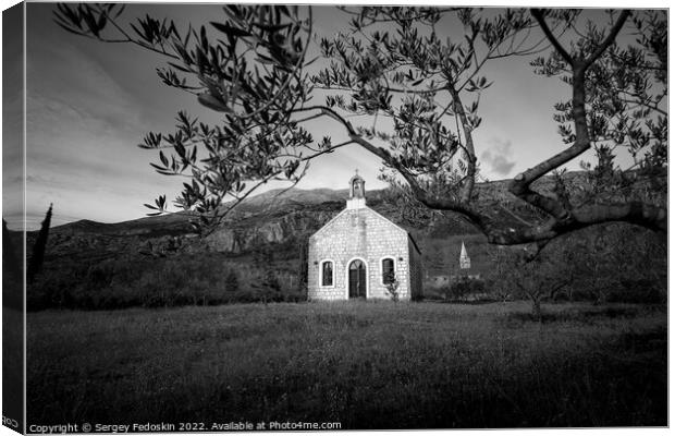Old church of the Most Holy Trinity in village Pridvorje. Konavl Canvas Print by Sergey Fedoskin