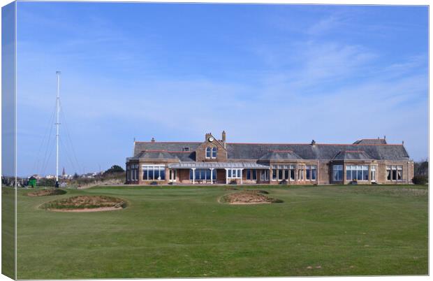 Royal Troon G.C 18th green and clubhouse Canvas Print by Allan Durward Photography