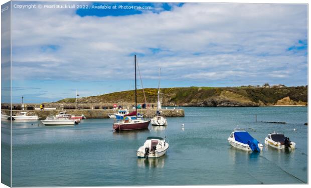 Boats in Cemaes Bay Harbour Anglesey Wales Canvas Print by Pearl Bucknall