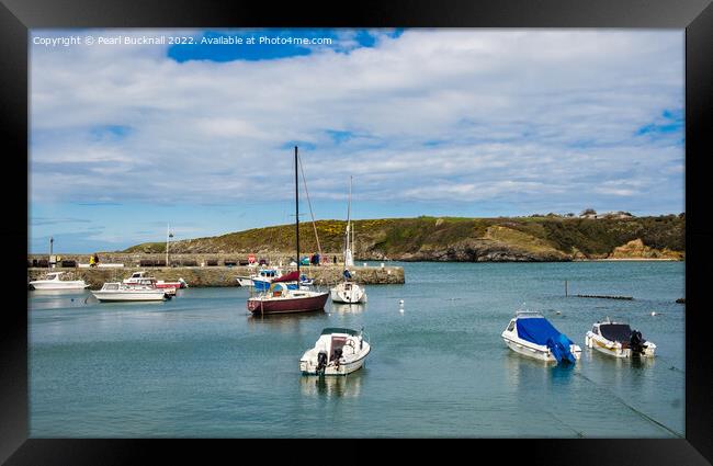 Boats in Cemaes Bay Harbour Anglesey Wales Framed Print by Pearl Bucknall