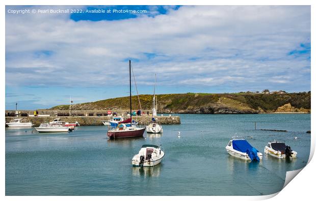 Boats in Cemaes Bay Harbour Anglesey Wales Print by Pearl Bucknall