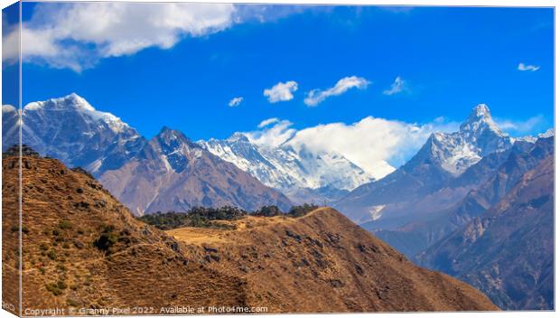 Trekking through the Himalayas Canvas Print by Margaret Ryan