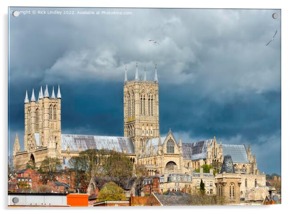 Storm Clouds over Lincoln Cathedral Acrylic by Rick Lindley