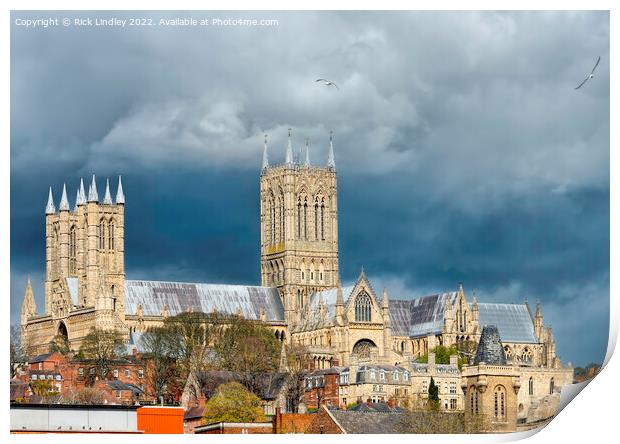 Storm Clouds over Lincoln Cathedral Print by Rick Lindley