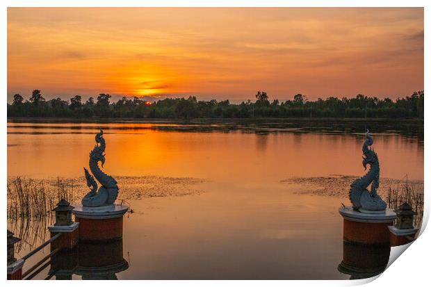 A beautiful lake in Ban Lalom District Sisaket Thailand  Print by Wilfried Strang