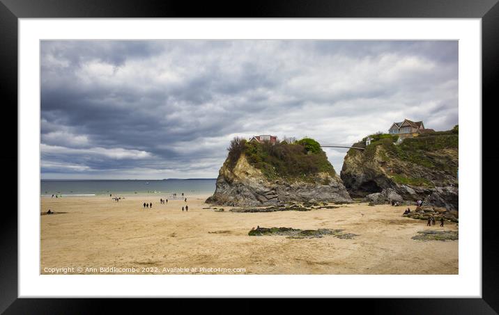 Newquay beach as the tide was out Framed Mounted Print by Ann Biddlecombe