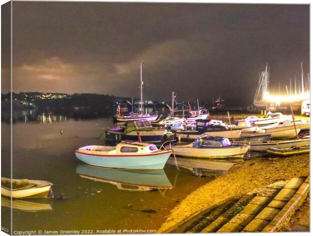 Moored boats by night Canvas Print by James Greenley