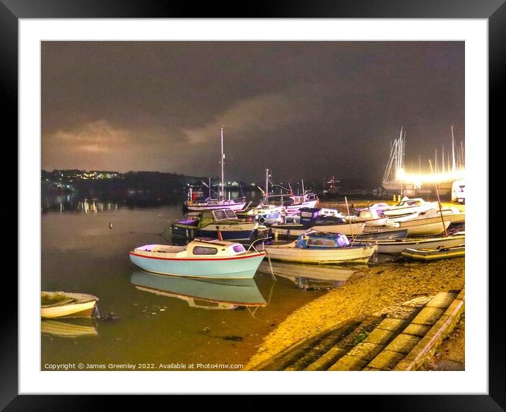 Moored boats by night Framed Mounted Print by James Greenley