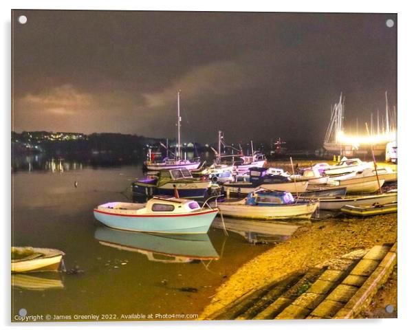 Moored boats by night Acrylic by James Greenley
