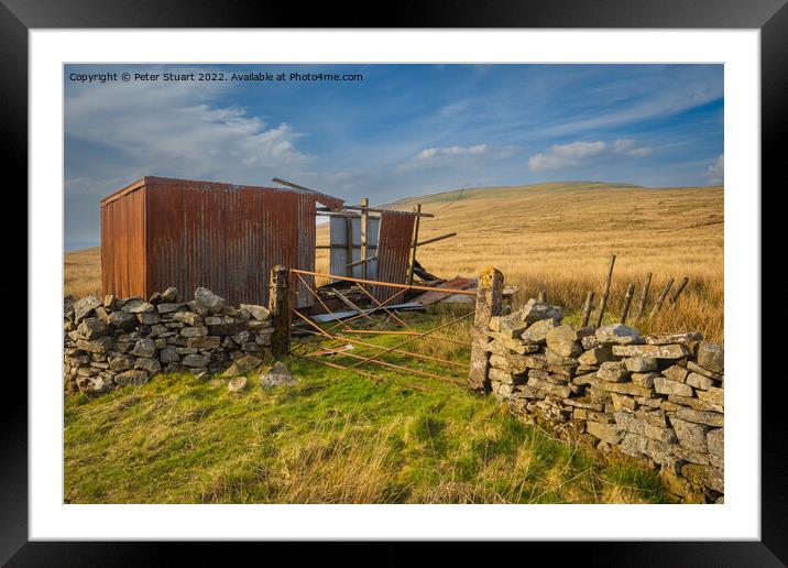 Walking along the Pennine Bridleway between Newby Head Gate to G Framed Mounted Print by Peter Stuart