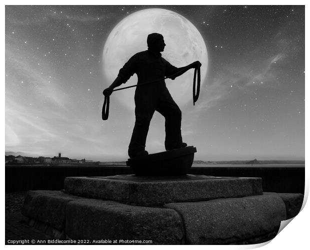 Newlyn fisherman statue by Moonlite Print by Ann Biddlecombe