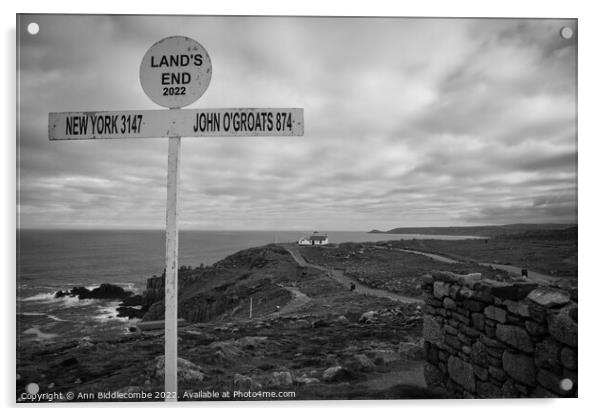 lands end sign in monochrome Acrylic by Ann Biddlecombe
