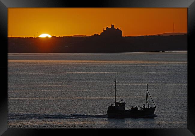 Sunrise over St.Michaels Mount Cornwall as a fishi Framed Print by Anthony miners