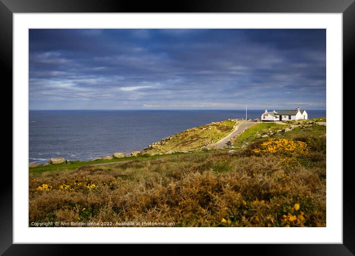 First and last house at Lands End Cornwall Framed Mounted Print by Ann Biddlecombe