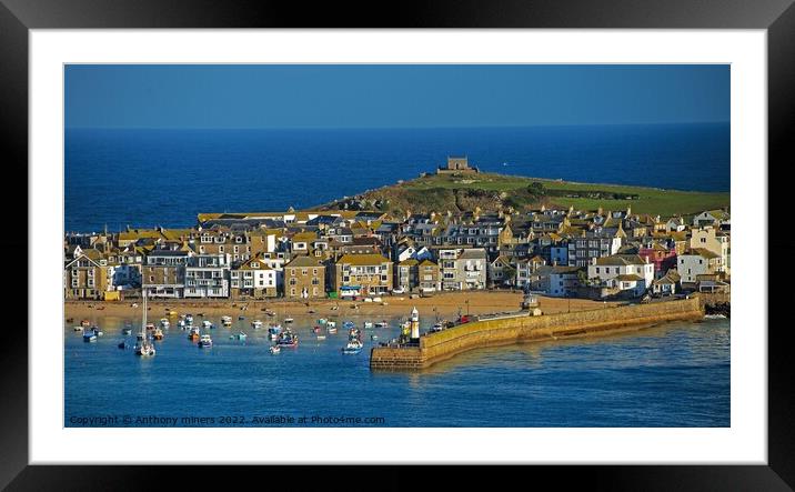 St.Ives harbour at full tide  Framed Mounted Print by Anthony miners