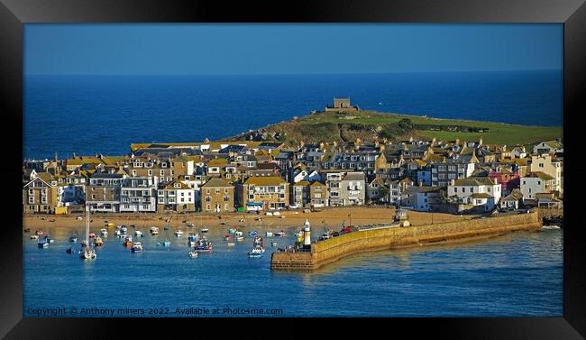 St.Ives harbour at full tide  Framed Print by Anthony miners