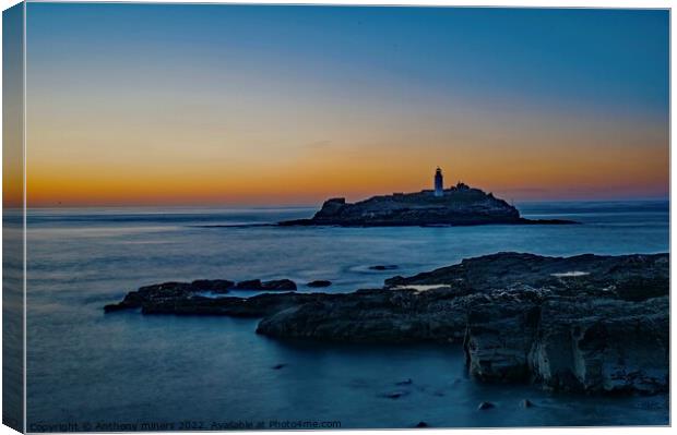 Sunset at Godrevy Lighthouse Cornwall  Canvas Print by Anthony miners