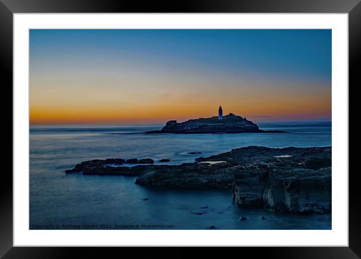 Sunset at Godrevy Lighthouse Cornwall  Framed Mounted Print by Anthony miners
