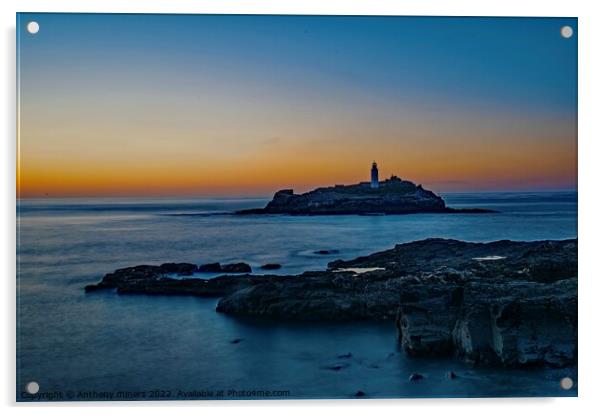 Sunset at Godrevy Lighthouse Cornwall  Acrylic by Anthony miners