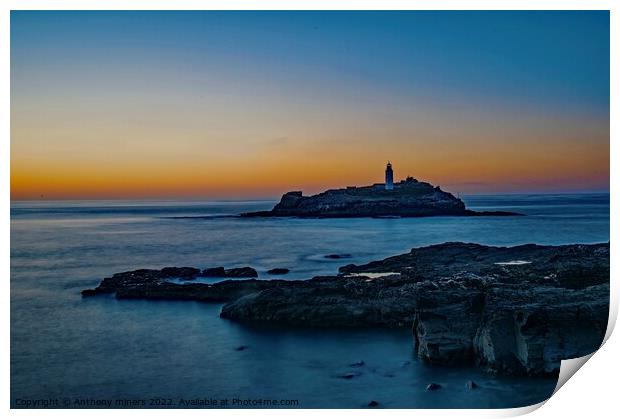 Sunset at Godrevy Lighthouse Cornwall  Print by Anthony miners