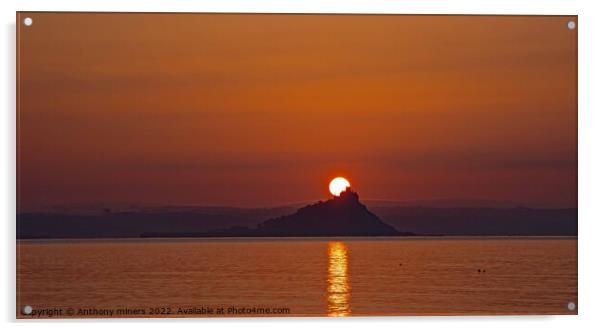 Sun rising over St.Michaels Mount Cornwall. Acrylic by Anthony miners