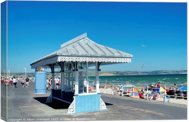 Weymouth Seafront Shelter Canvas Print by Alison Chambers