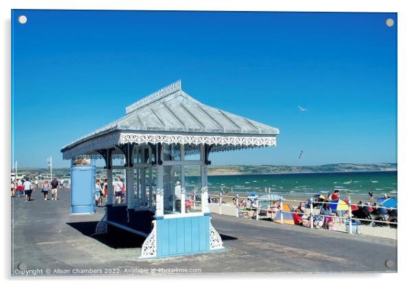 Weymouth Seafront Shelter Acrylic by Alison Chambers