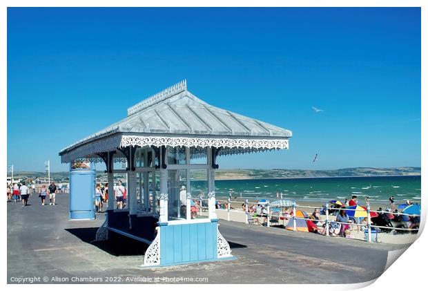 Weymouth Seafront Shelter Print by Alison Chambers